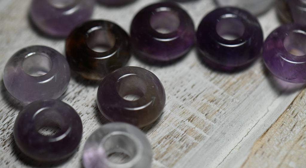 Large Hole Amethyst, European Beads, Round 12mm
