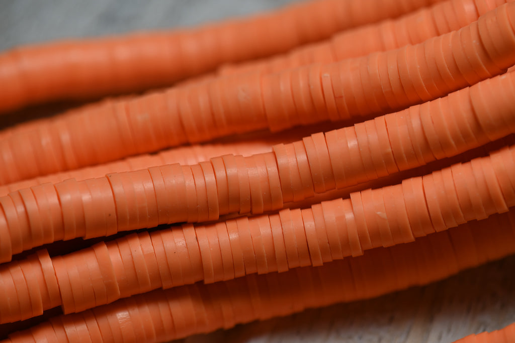 Flat Round Handmade Polymer Clay Bead Spacers  Bright Sherbert Orange, 6x1mm
