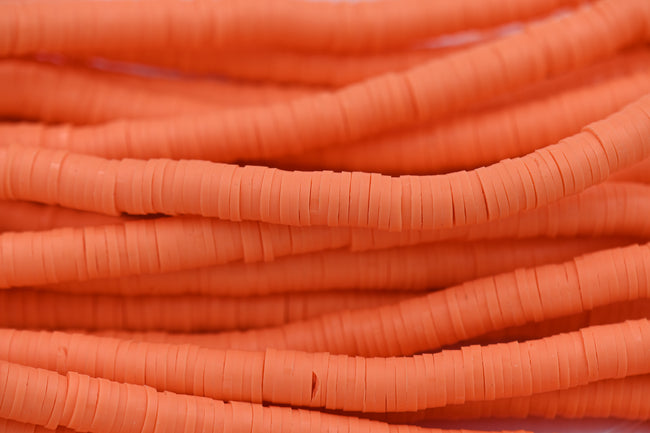 Flat Round Handmade Polymer Clay Bead Spacers  Bright Sherbert Orange, 6x1mm Hover Image