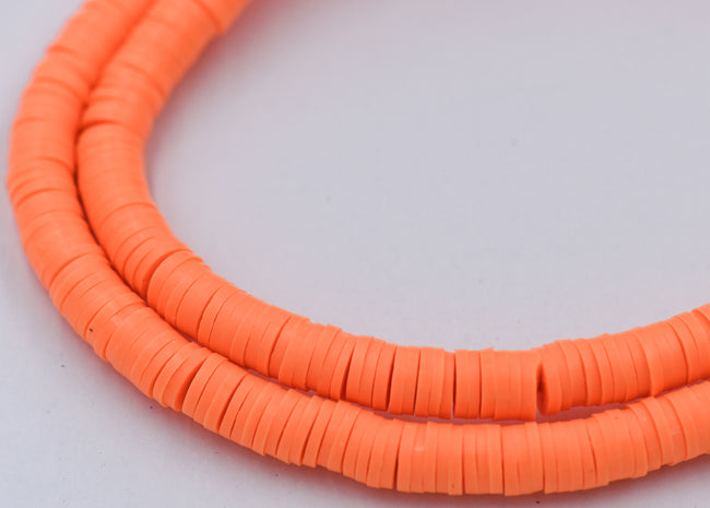 Flat Round Handmade Polymer Clay Bead Spacers  Bright Sherbert Orange, 6x1mm Main Image