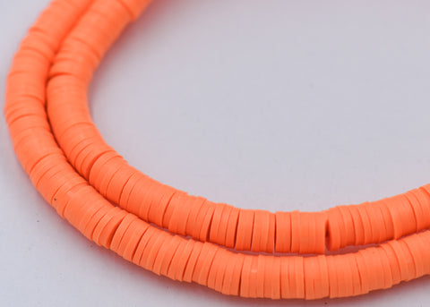 Flat Round Handmade Polymer Clay Bead Spacers  Bright Sherbert Orange, 6x1mm