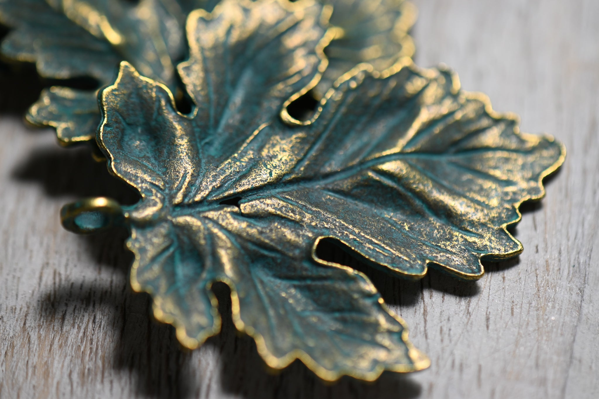 Antique Bronze Green Patina Leaf Pendant