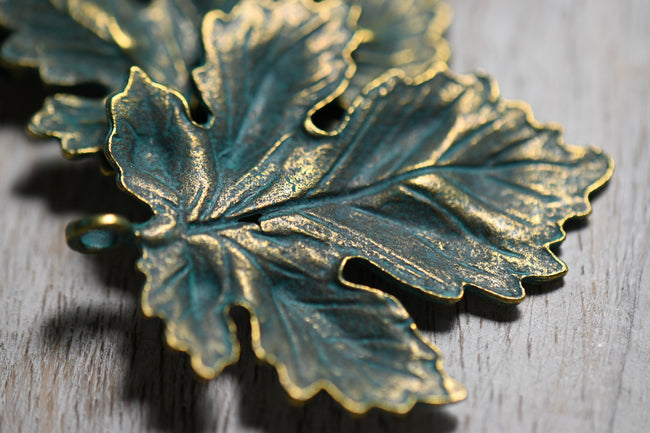 Antique Bronze Green Patina Leaf Pendant Main Image