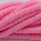 Flat Round Handmade Polymer Clay Bead Spacers,  Pink, 6x1mm