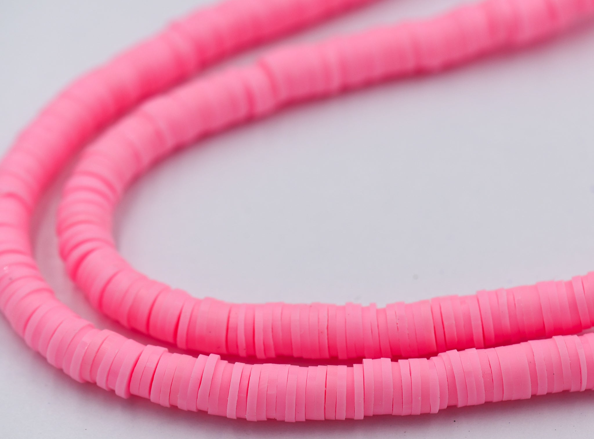 Flat Round Handmade Polymer Clay Bead Spacers,  Pink, 6x1mm