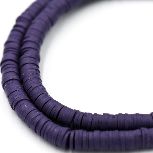 Flat Round Handmade Polymer Clay Bead Spacers, Muted Purple, 6x1mm Hover Image