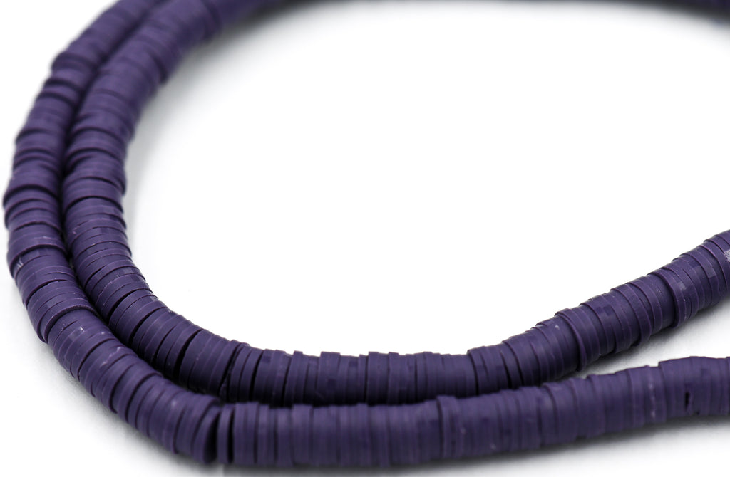 Flat Round Handmade Polymer Clay Bead Spacers, Muted Purple, 6x1mm
