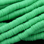 Flat Round Handmade Polymer Clay Bead Spacers, Green, 6x1mm