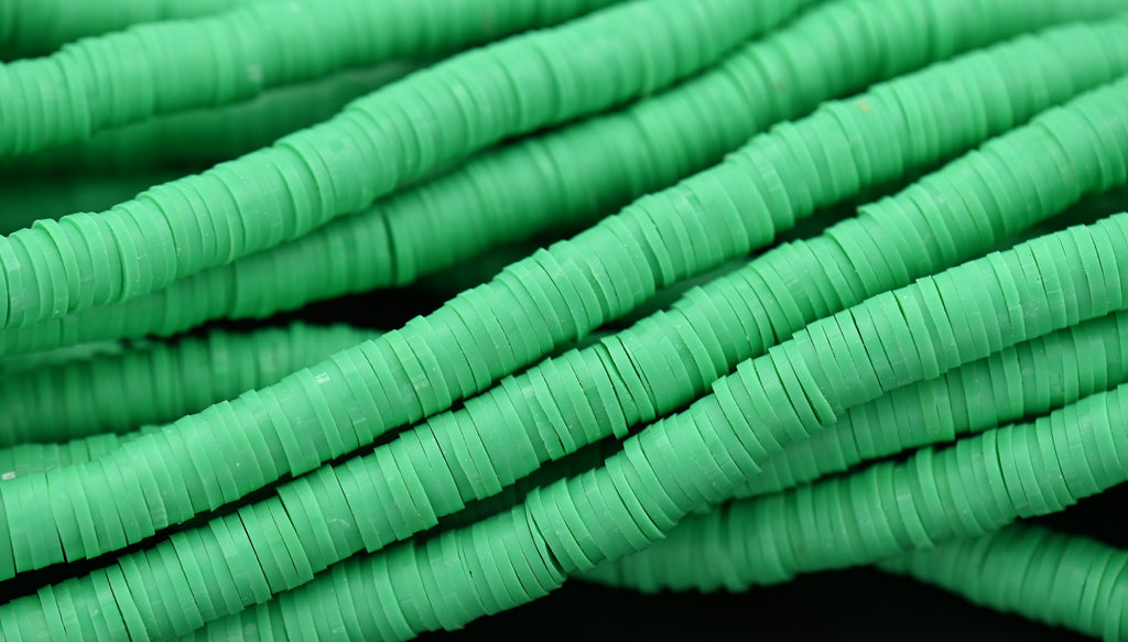 Flat Round Handmade Polymer Clay Bead Spacers, Green, 6x1mm