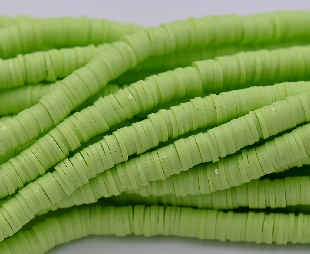 Flat Round Handmade Polymer Clay Bead Spacers, Green, 6x1mm