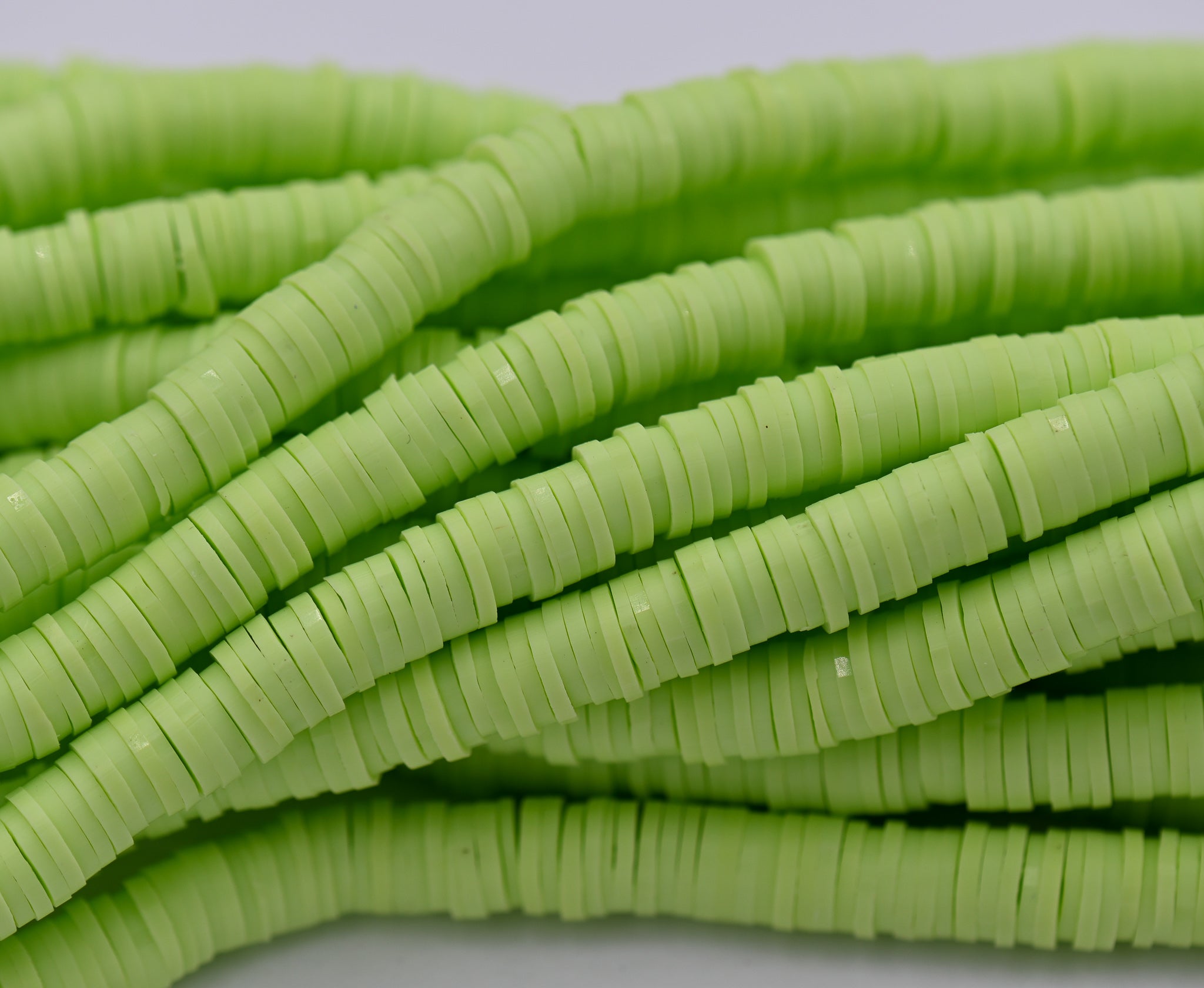 Flat Round Handmade Polymer Clay Bead Spacers, Green, 6x1mm