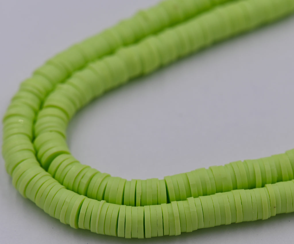 Flat Round Handmade Polymer Clay Bead Spacers, Green, 6x1mm