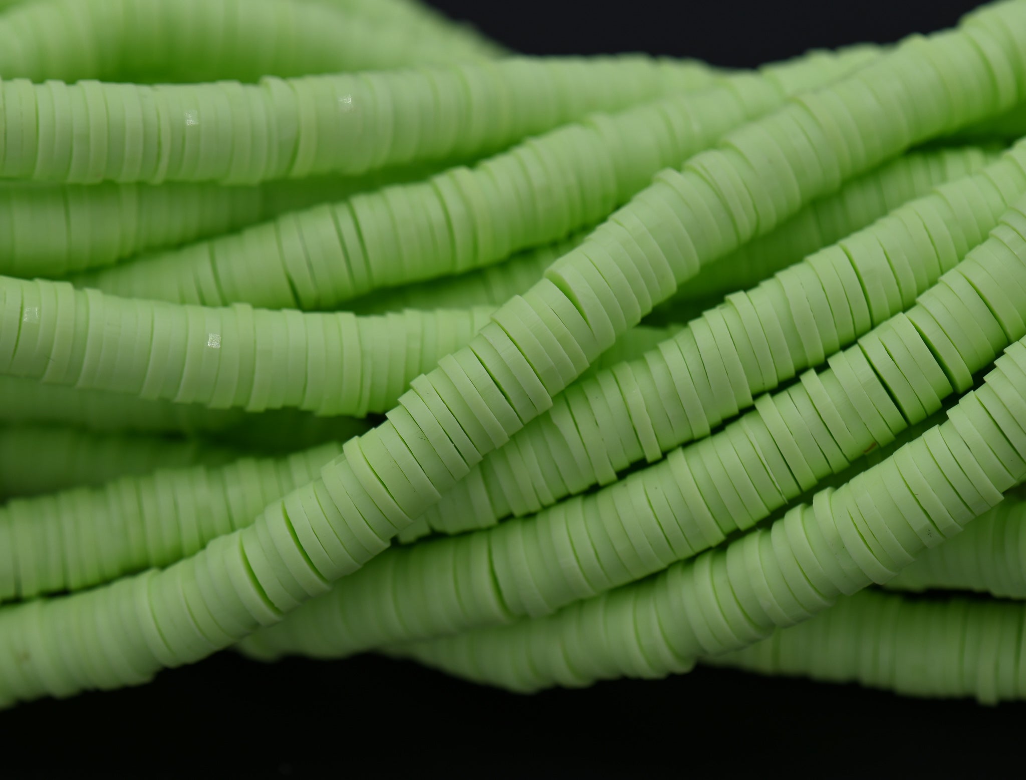 Flat Round Handmade Polymer Clay Bead Spacers, Green, 6x1mm