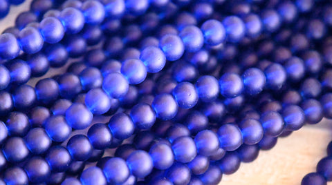 6mm 8mm Galaxy Blue Frosted Matte Glass Round Druk Beads - 100 beads
