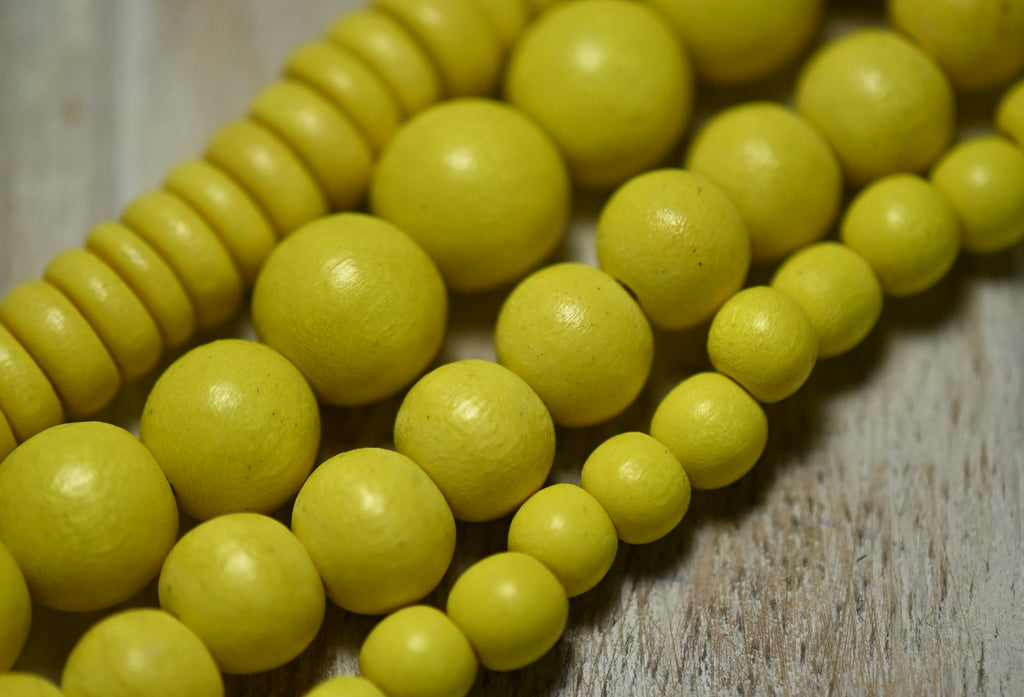 Tuscan Yellow Wood 6mm, 8mm, 10mm, 12mm or Rondelle 8x4mm, Yellow Wood Beads