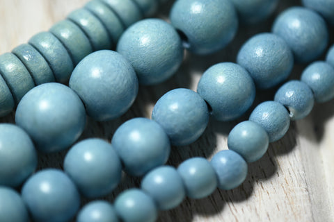 Faded Denim soft Sky Blue Beads 6mm, 8mm, 10mm 12mm Boho Wood beads -16 inch strand