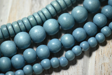 Faded Denim soft Sky Blue Beads 6mm, 8mm, 10mm 12mm Boho Wood beads -16 inch strand