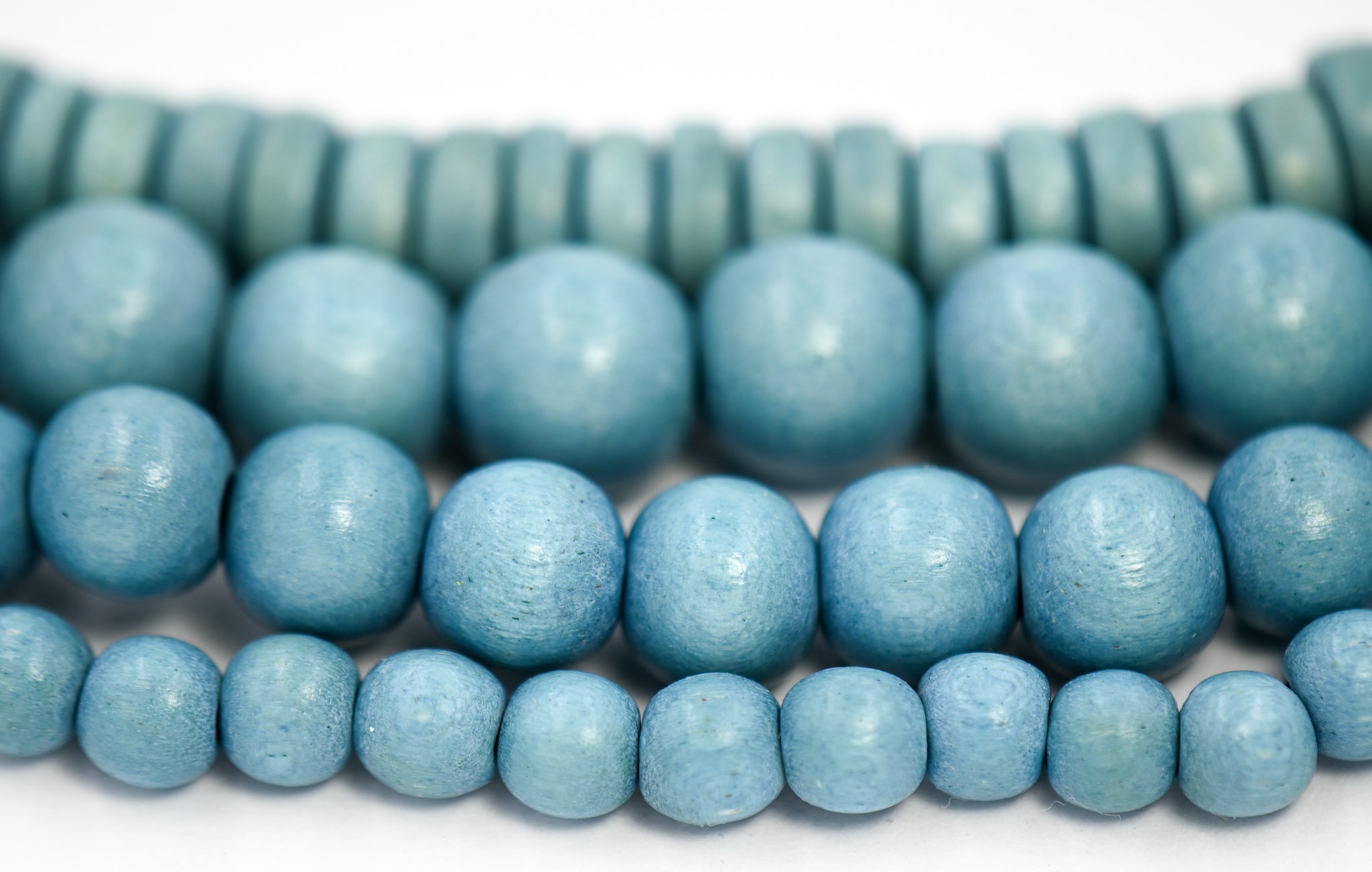 Faded Denim soft Sky Blue Beads 6mm, 8mm, 10mm 12mm Boho Wood beads -16 inch strand