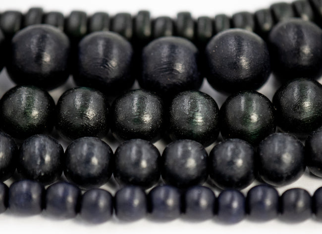 Black Wood Beads 6mm 8mm 10mm 12mm 16mm 20mm Round or Rondelle wood  -16 inch strand Main Image