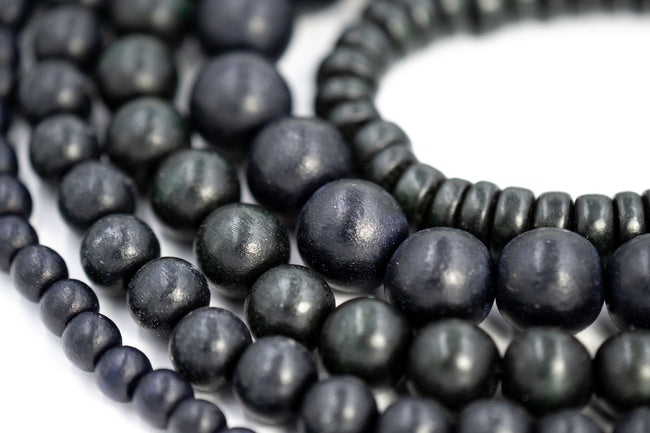 Black Wood Beads 6mm 8mm 10mm 12mm 16mm 20mm Round or Rondelle wood  -16 inch strand Hover Image