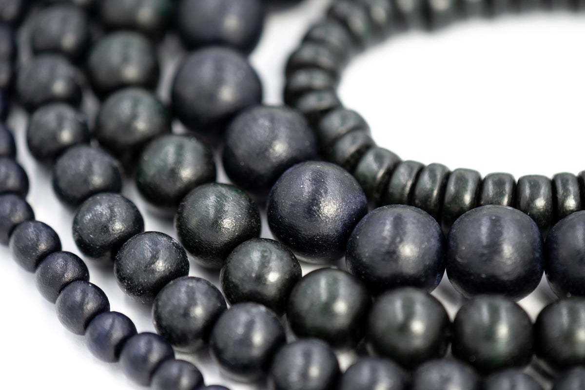 Black Wood Beads 6mm 8mm 10mm 12mm 16mm 20mm Round or Rondelle