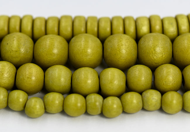 Chartreuse Green Wood Round 6mm 8mm 10mm 8x5mm, Yellow Green Wood Beads -16 inch strand Hover Image
