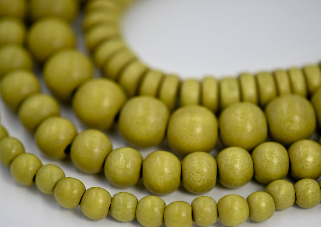 Chartreuse Green Wood Round 6mm 8mm 10mm 8x5mm, Yellow Green Wood Beads -16 inch strand