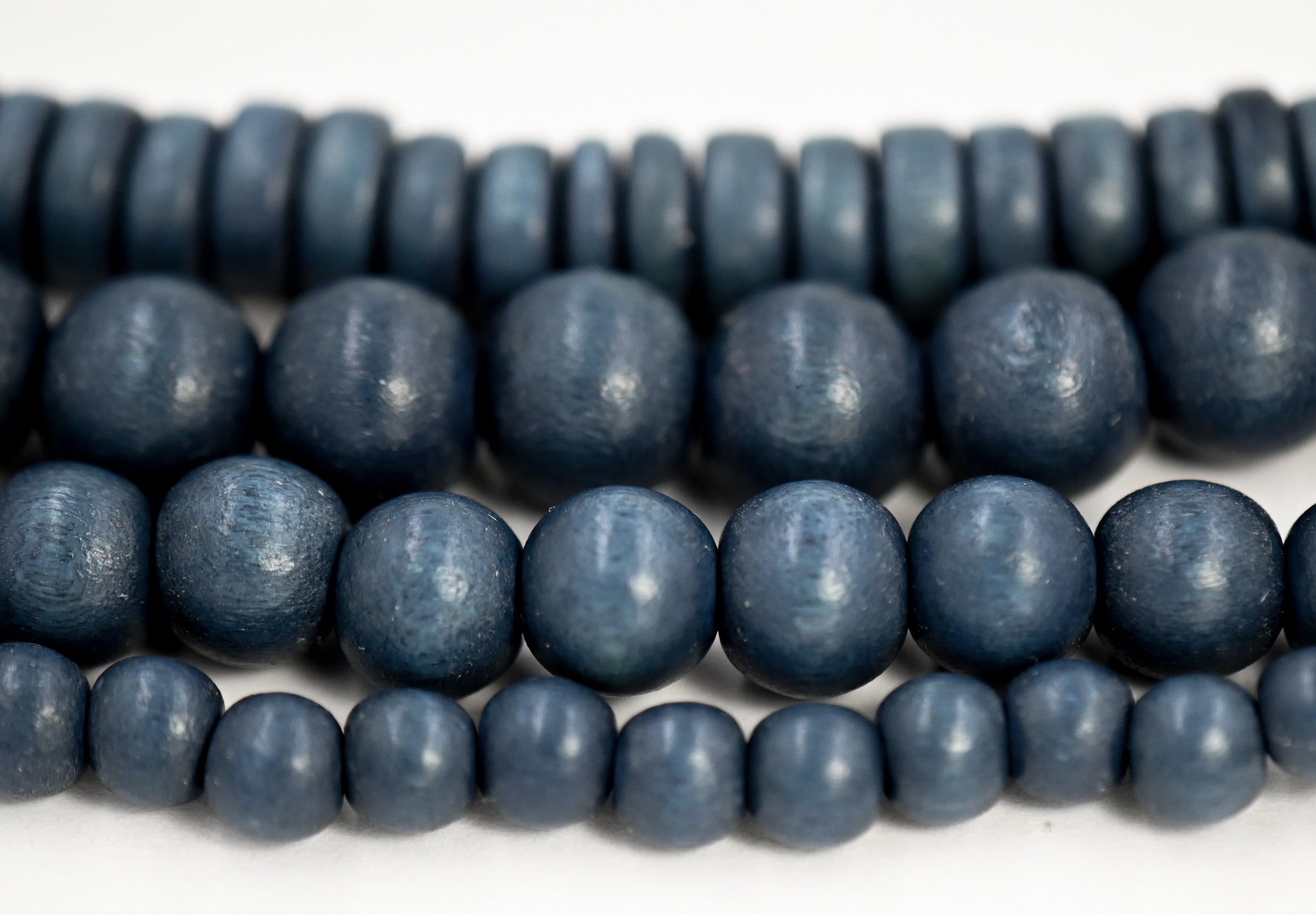 Blue Charcoal Gray Wood Beads 6mm, 8mm, 10mm,12mm, 8x5mm -16 inch Strand