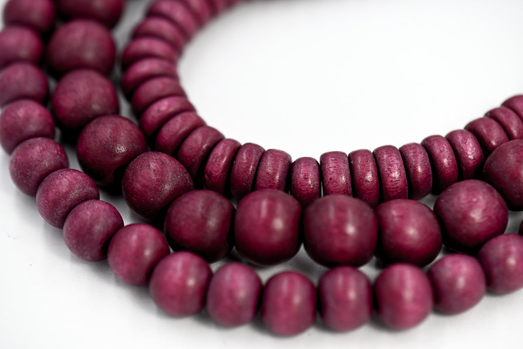 Sangria Purple Wood Round 6mm, 8mm, 10mm, 8x5mm Dark Red/Violet Purple Wood Beads -16 inch strand