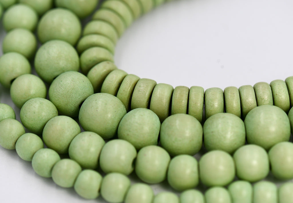 Key Lime Green Beads 6mm 8mm 10mm 8x5mm Light Green Wood beads -16 inch strand