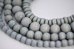 Moon Shadow Grey Wood Beads 6mm 8mm 10mm 12mm Round or Rondelle wood grey beads -16 inch strand