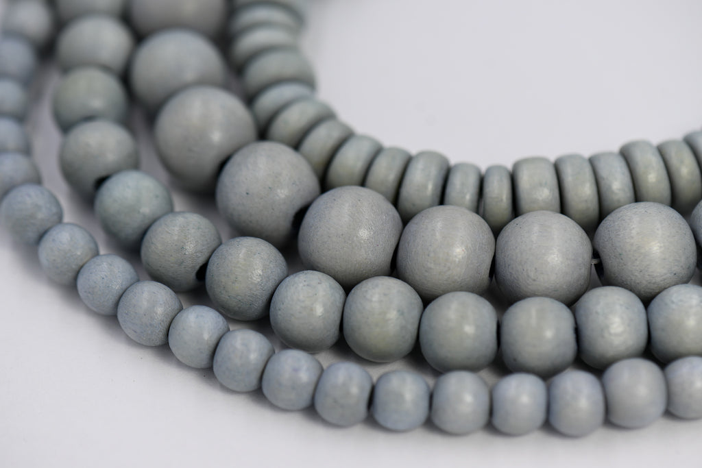 Moon Shadow Grey Wood Beads 6mm 8mm 10mm 12mm Round or Rondelle wood grey beads -16 inch strand