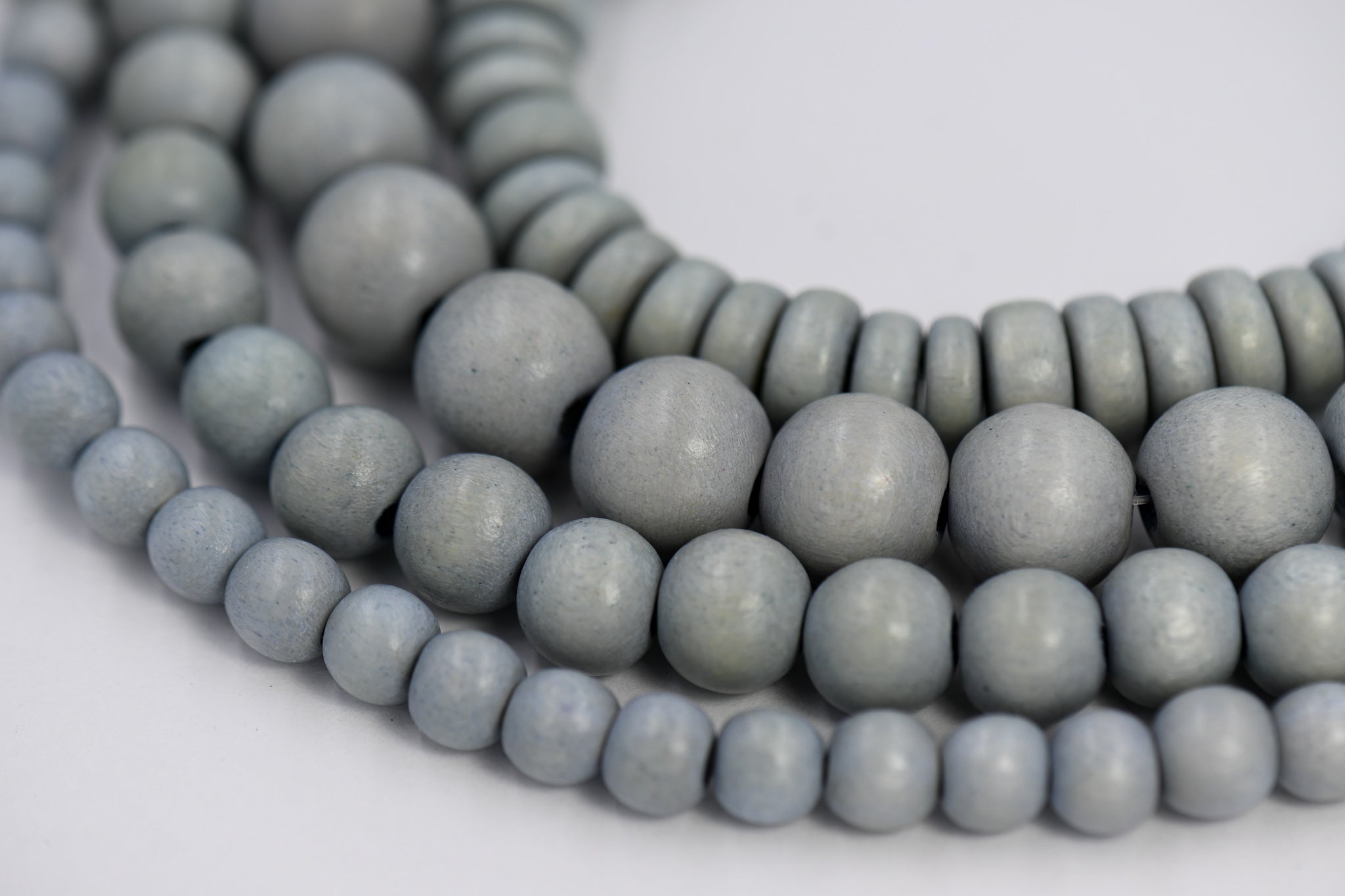 Moon Shadow Grey Wood Beads 6mm 8mm 10mm 12mm Round or Rondelle wood grey beads -16 inch strand
