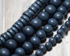 Blue Charcoal Gray Wood Beads 6mm, 8mm, 10mm,12mm, 8x5mm -16 inch Strand