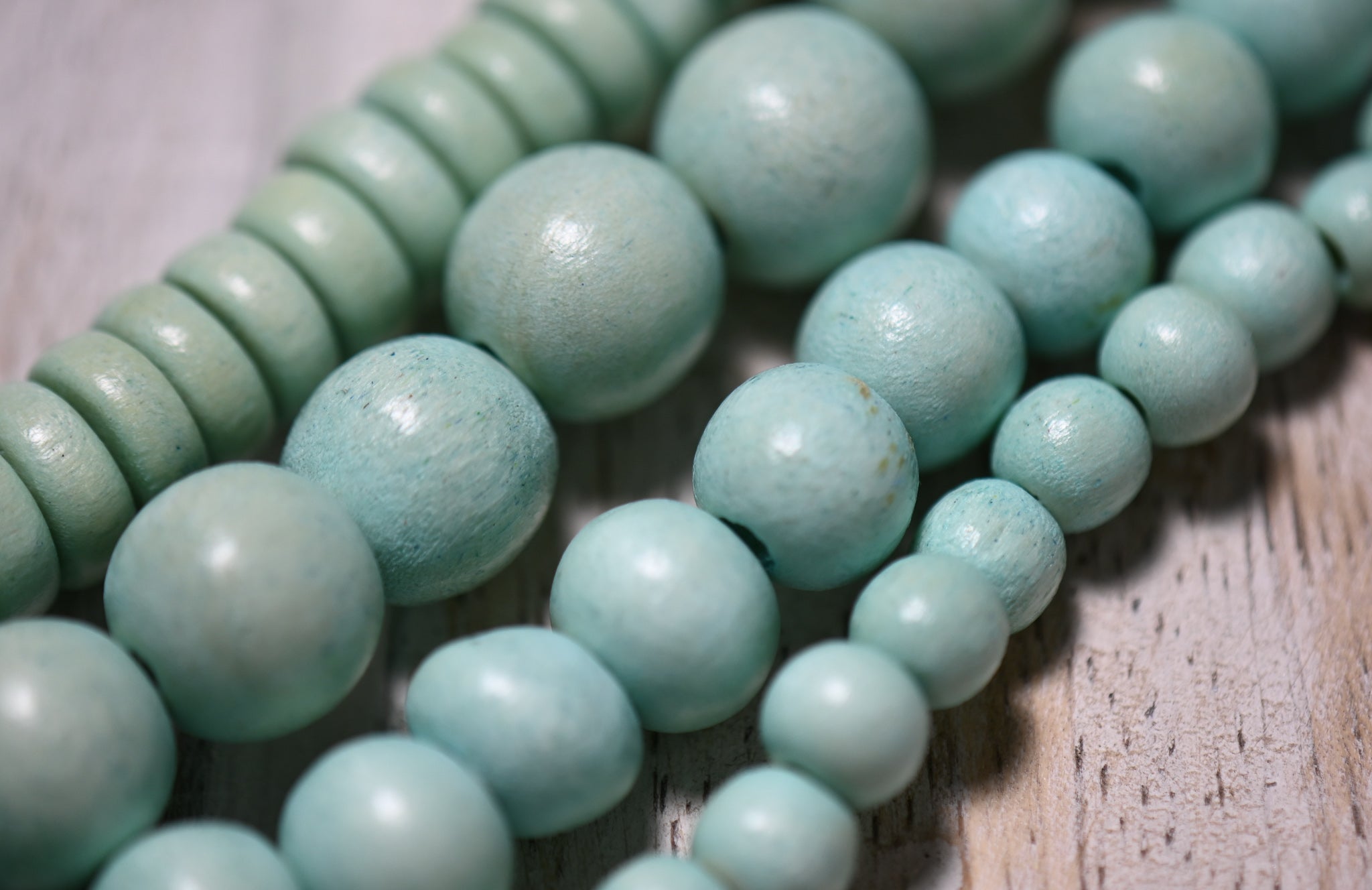 TWO STRANDS Seafoam Green Wood 6mm, 8mm, 10mm, 12mm Round 8x5mm Rondelle Bicone Beads
