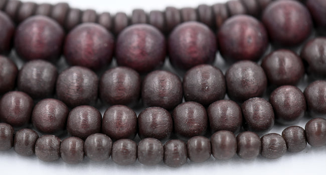 Raspberry Chocolate Brown Wood 6mm 8mm 10mm 12mm Rondelle 8x4mm, Dark Purple Brown Rondelle Boho Wood Beads -16 inch strand Hover Image
