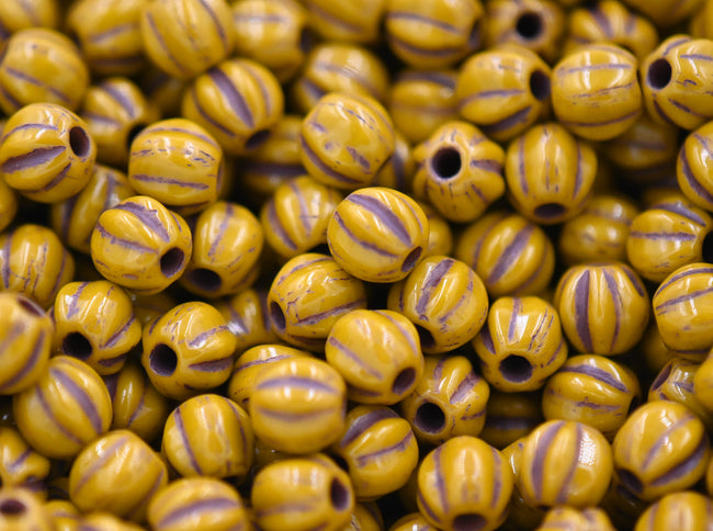 6mm Czech Mustard Brown Opaque Melon Rounds -25pc Hover Image