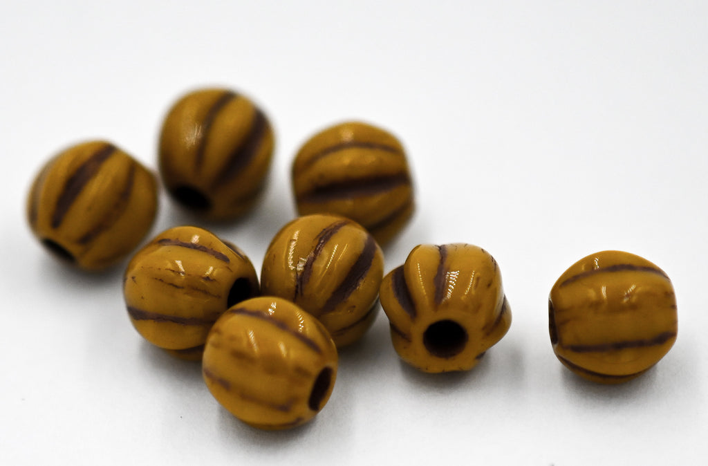 6mm Czech Mustard Brown Opaque Melon Rounds -25pc