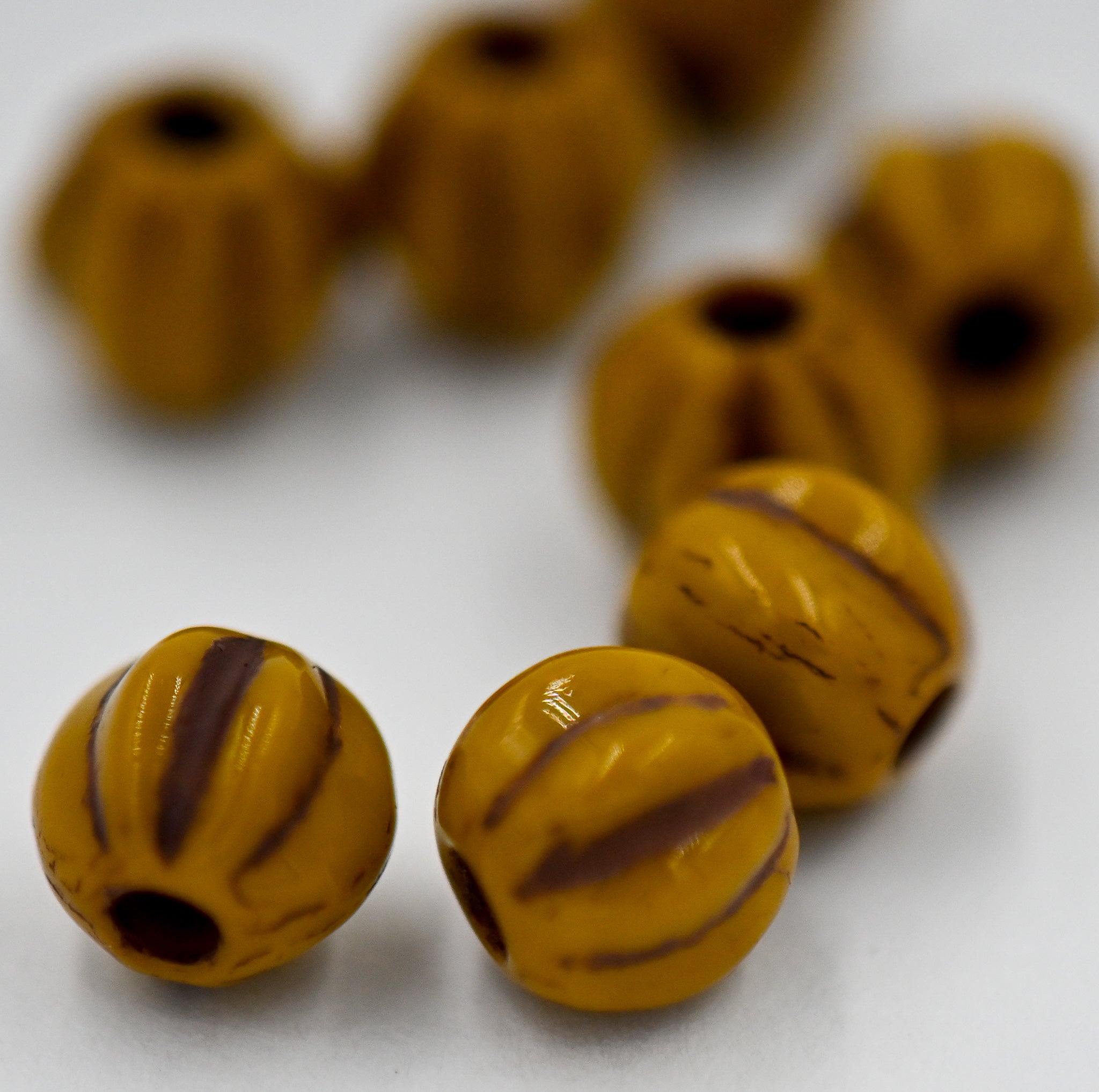 6mm Czech Mustard Brown Opaque Melon Rounds -25pc