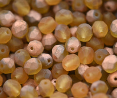 Fire Polished Rose Gold Matte Topaz Glass Bead 6mm Round - 25 Pc