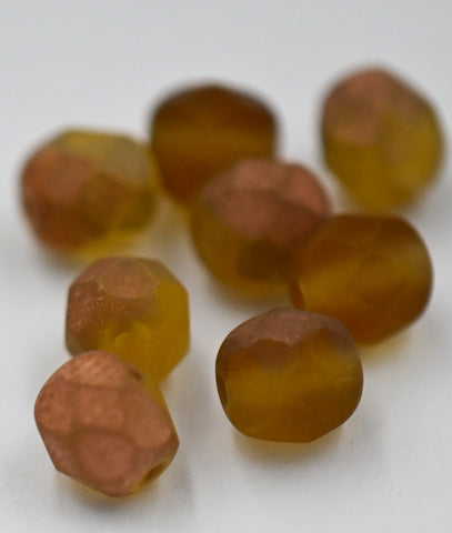 Fire Polished Rose Gold Matte Topaz Glass Bead 6mm Round - 25 Pc