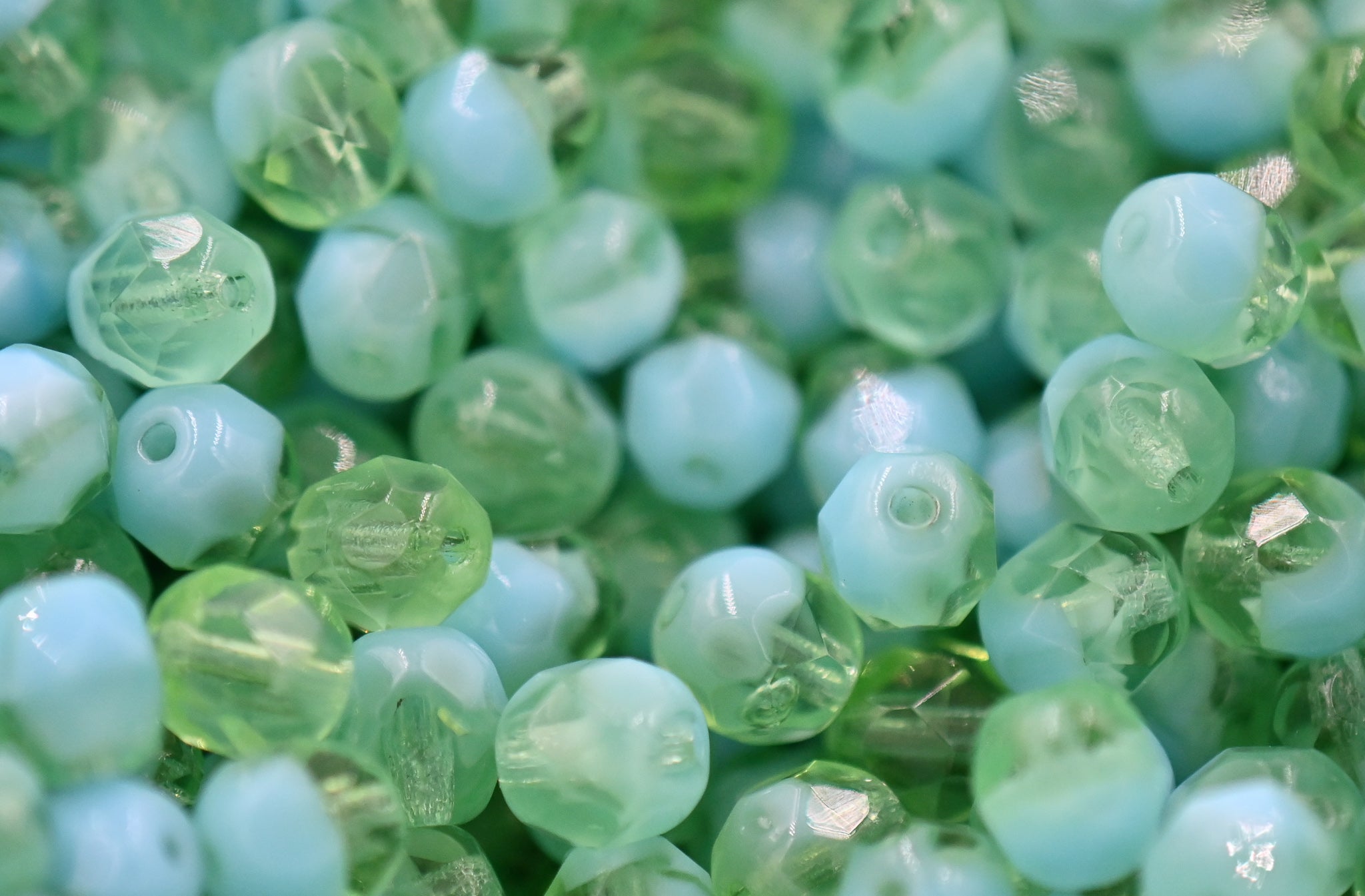 Light Green Opaque, Czech Fire Polished Round Faceted Glass Beads
