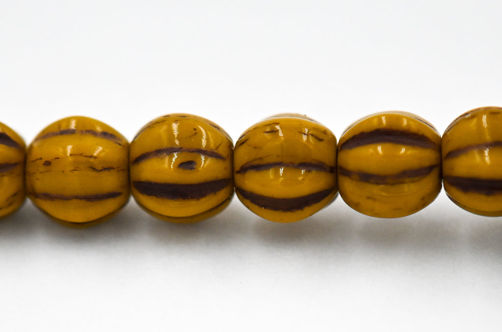 6mm Czech Mustard Brown Opaque Melon Rounds -25pc