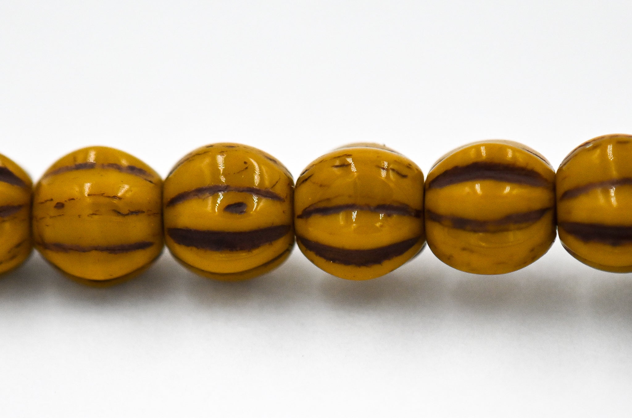 6mm Czech Mustard Brown Opaque Melon Rounds -25pc