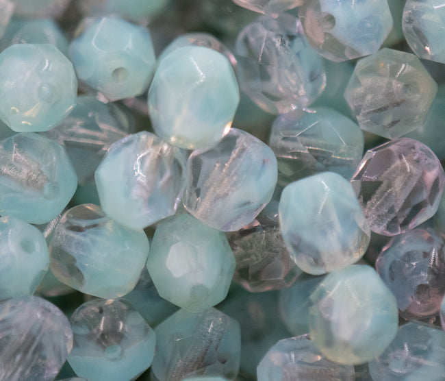 Opaque Seafoam Green Half Clear Czech Faceted Glass Bead 6mm Round - 25 Pc Hover Image