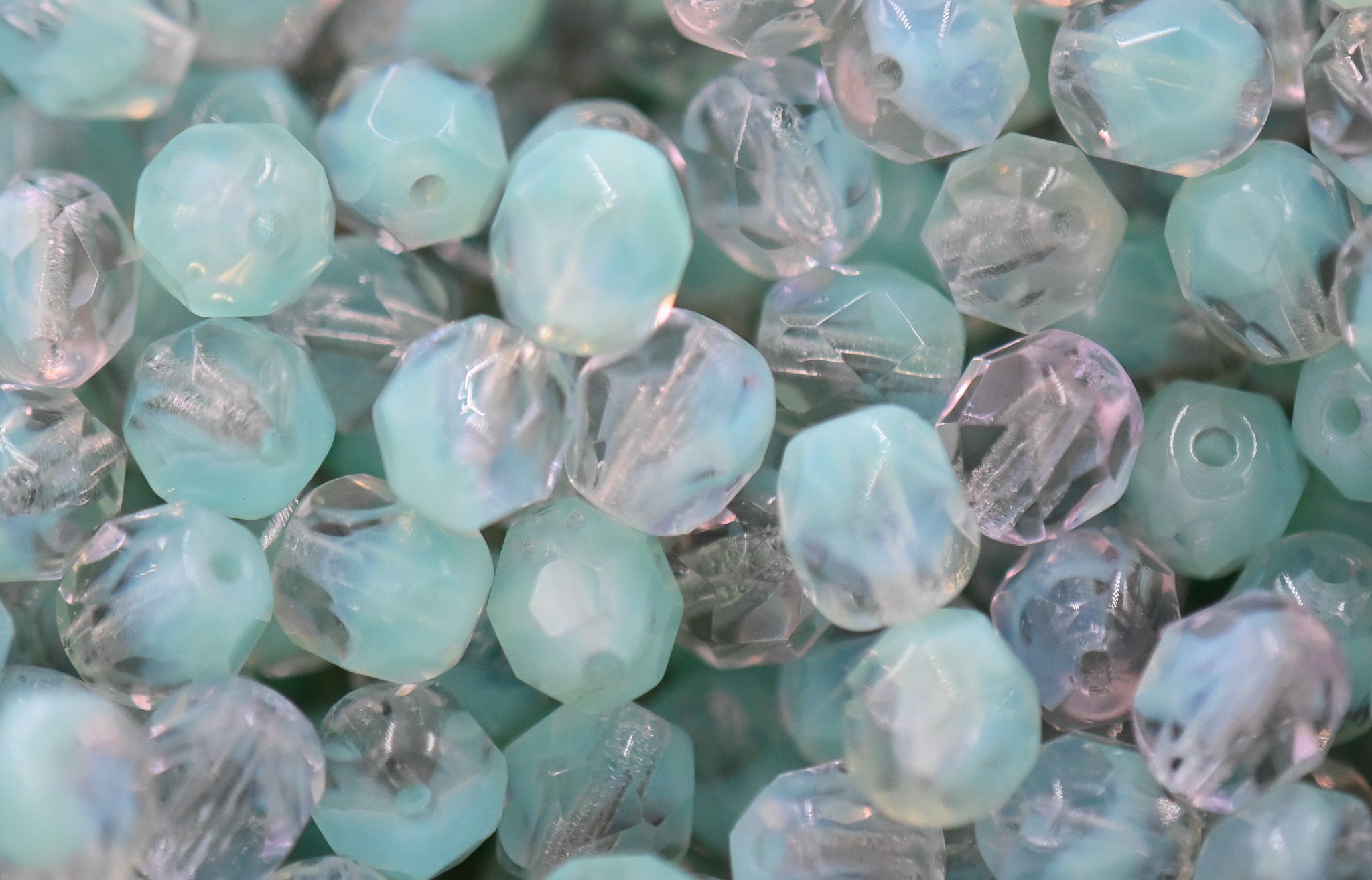 Opaque Seafoam Green Half Clear Czech Faceted Glass Bead 6mm Round - 25 Pc