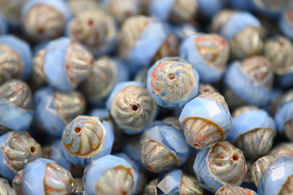 Czech Glass Beads - Picasso Beads - Turbine Beads - Fire Polished Beads - Cornflower Blue - 11x10mm - 10pcs