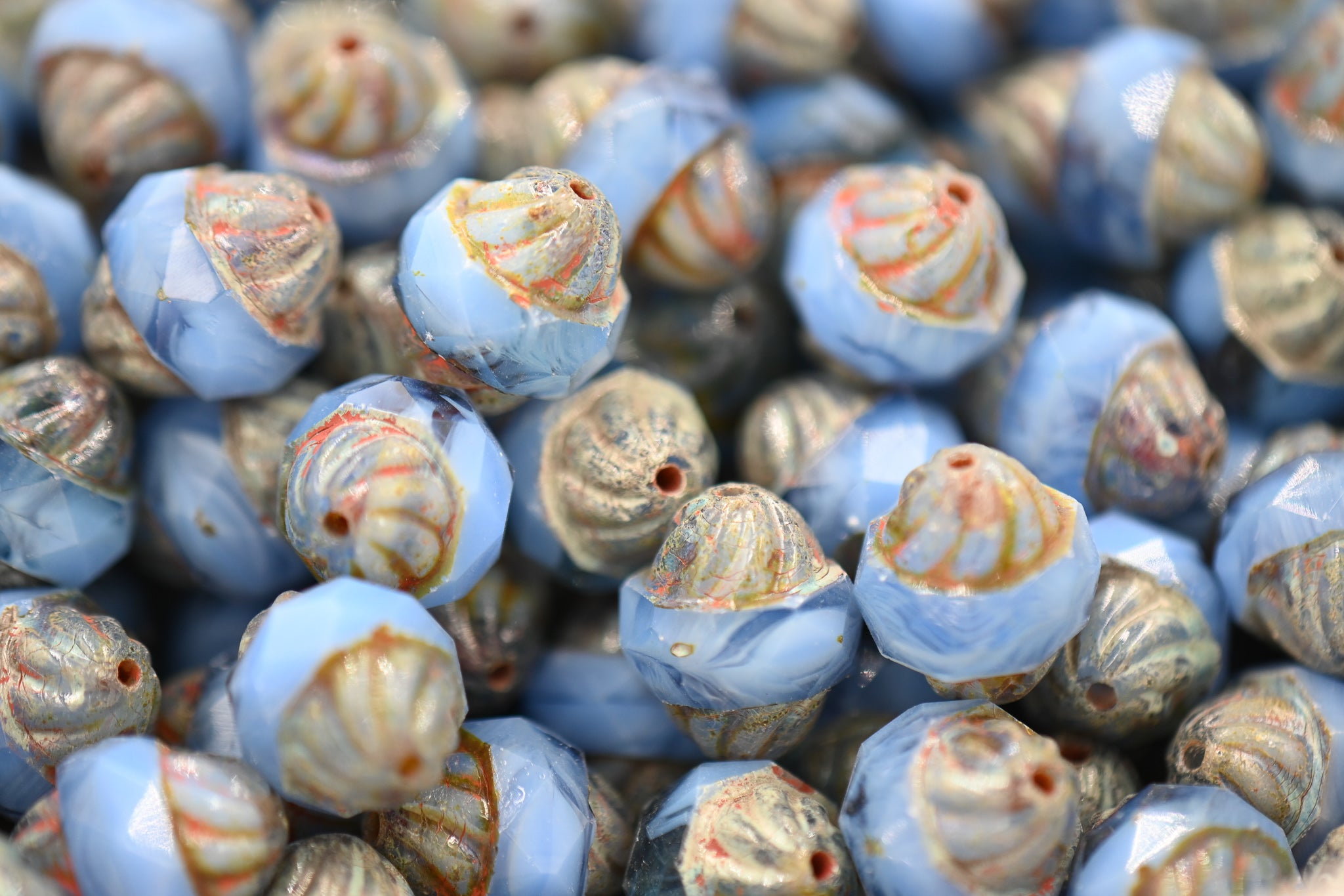 Czech Glass Beads - Picasso Beads - Turbine Beads - Fire Polished Beads - Cornflower Blue - 11x10mm - 10pcs
