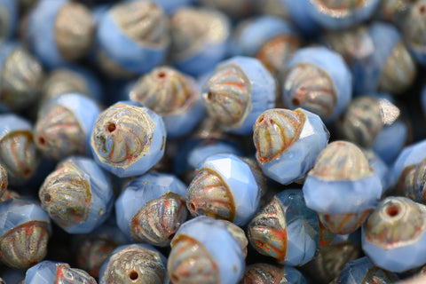 Czech Glass Beads - Picasso Beads - Turbine Beads - Fire Polished Beads - Cornflower Blue - 11x10mm - 10pcs