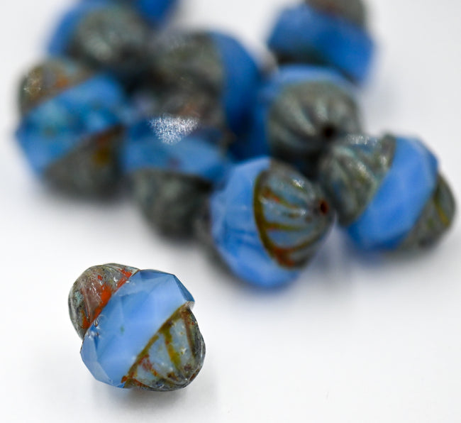 Czech Glass Beads - Picasso Beads - Turbine Beads - Fire Polished Beads - Cornflower Blue - 11x10mm - 10pcs Hover Image